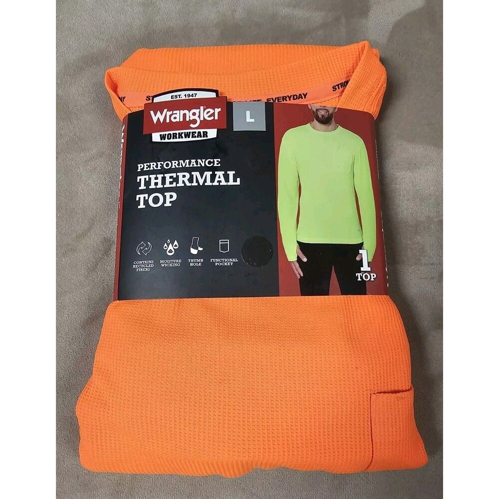 Wrangler Men's Workwear Performance Thermal Top Shirt Safety Orange Large Pocket